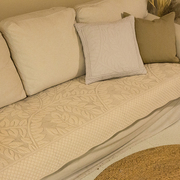素色全棉麻绣花沙发垫高档x柔软布艺防滑坐垫，四季亚麻纯色沙发