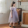 女童蕾丝连衣裙夏装短袖网纱裙子，儿童韩版紫色，泡泡袖礼服公主裙新