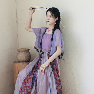 新中式改良汉服少女2024年民族，风上衣半裙汉，元素国风时尚套装