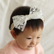 韩版儿童发饰宝宝发带蝴蝶结婴儿，头饰周岁拍照头花公主白色蕾丝
