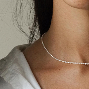 925银不规则天然淡水小珍珠短复古法式小众设计锁骨链choker项链