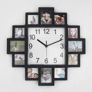 黑色塑料相框钟创意(钟创意)挂钟，时尚照片钟表客厅，简约时钟挂墙家用挂表大