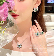 维多利亚孔雀绿宝石戒指 美式精切镀18K金蝴蝶结彩宝锆石项链组合