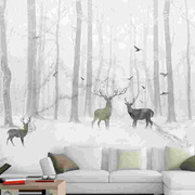 抽象黑白森林麋鹿壁画客厅卧室，沙发电视背景墙纸北欧田园餐厅壁纸