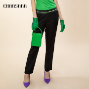 香莎CHANSARR 简约设计黑色修身九分裤 别致撞色 时尚百搭休闲裤