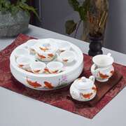 潮汕带茶盘功夫茶具，套装家用圆形陶瓷，白瓷茶壶茶杯现代简约小套