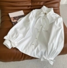 高端货！小香蝴蝶结装饰褶皱立领白色衬衫长袖衬衣女装24早春