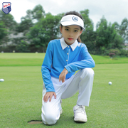 ZG6高尔夫服装童装男女童运动青少年球服套装亮蓝色T恤上衣白长裤