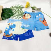 男童泳裤小学生游泳裤带抽绳卡通，可爱夏季戏水海滩，可调节平角泳衣