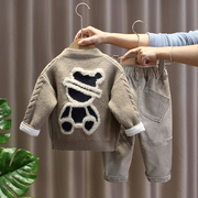 男童春装三件套洋气婴儿童针织，毛线衣(毛线衣，)外套小童装春秋宝宝毛衣套装