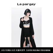 Lapargay纳帕佳女装黑色上衣个性时尚气质长袖毛织拼接针织衫