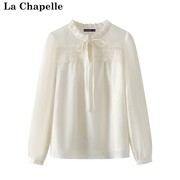 拉夏贝尔/La Chapelle正肩花边领衬衫立领法式蕾丝拼接衬衣女