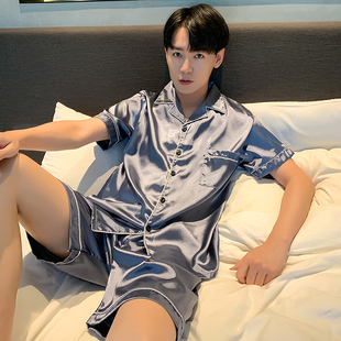 夏季冰丝睡衣男短袖短裤薄款韩版卡通男士丝绸家居服两件套装大码
