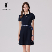 polowalk短袖连衣裙女2024夏季设计感拼色法式显瘦polo裙