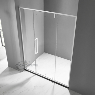 不锈钢白色淋浴房窄边框平开门细边框整体浴室，玻璃隔断一字形屏风