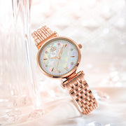 手表镜面钢带石英水钻表女时尚圆形9mm玫瑰金金属普通国产腕表