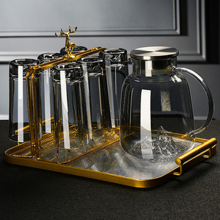 玻璃杯高级感轻奢家用水晶玻璃茶杯带杯架大容量水杯茶壶茶具套装