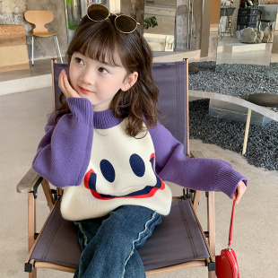 女童毛衣秋冬款2023洋气，儿童冬装加厚套头针织衫打底毛线上衣