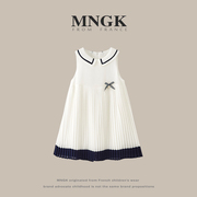 法国mngk女童雪纺连衣裙，无袖背心裙夏装，韩版中大童时髦百褶裙