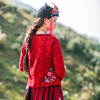 原创设计民族风女春秋，长袖上衣短外套红刺绣，百搭复古文艺气质休闲