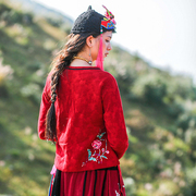 原创设计民族风女春秋长袖上衣，短外套红刺绣百搭复古文艺气质休闲