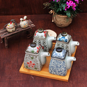 釉下彩日式陶瓷餐具zakka青花调味罐醋瓶罐酱油瓶 油壶辣椒罐