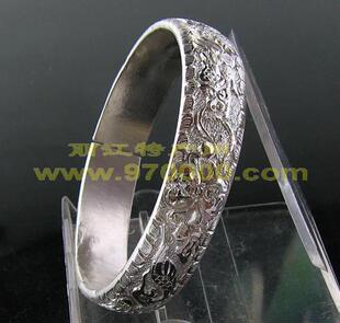 皇冠名店&rarr;【小金锤】纯手工银饰99纯银银镯精雕手镯0415-9