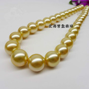 天然海水珍珠项链中国 北海南珠11-12金色正圆