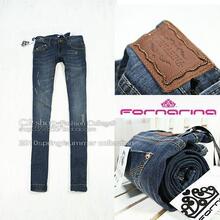 简约版*FORNARINA刮痕蓝色修身铅笔裤