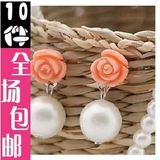 1126 2012新款 韩版耳饰品批发 可爱珍珠玫瑰花 耳钉耳坠 女