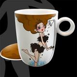 第二代性感女爆炸头带盖杯 创意魔法变色杯子 可爱陶瓷咖啡马克杯