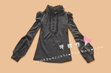 ■VIVI MINA热推■甜美气质黑色蝴蝶结小高领公主袖打底洋装