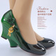 韩版华丽渐变色安脚丝带钻饰女坡跟单鞋