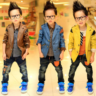  新款秋装韩版儿童宝宝童装男童气质个性皮风衣西装夹克Y12605