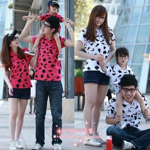  亲子装全家装家庭装夏款男女童儿童POLO衫翻领短袖T恤父子母女装