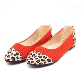  新款撞色平底单鞋女布鞋豹纹尖头平跟低帮单鞋甜美乖乖女鞋