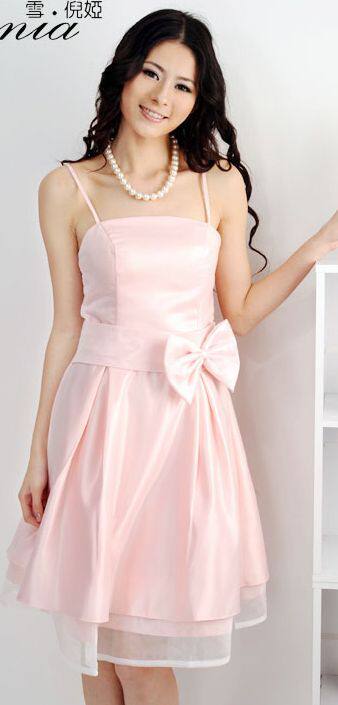 2012韩版可爱蝴蝶结粉色吊带短款小礼服/晚装宴会/伴娘服/姐妹裙