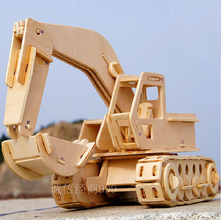 木质3d立体成人拼图拼板木制拼装挖土机模型手工diy玩具挖掘机