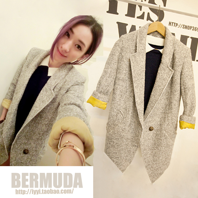 小码韩国SZ女装 中长款 西装妮子圈圈呢羊毛呢