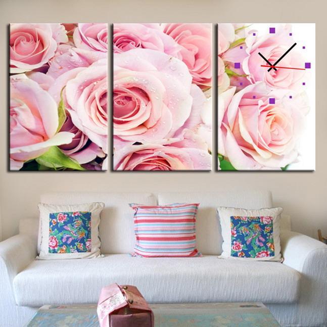 Frameless paintings modern a living room Restaurant decorative painting Canvas painting Triple wall clock Pink rosesin the Home accessories , Decorative painting , Frameless painting wall clock category - from Buy2taobao.com to provide professional Taobao agent buy service