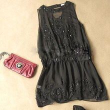 绝美欧美 法国品牌 华美缀珠 轻纱簿翼 100%真丝衫/连衣裙 背心裙