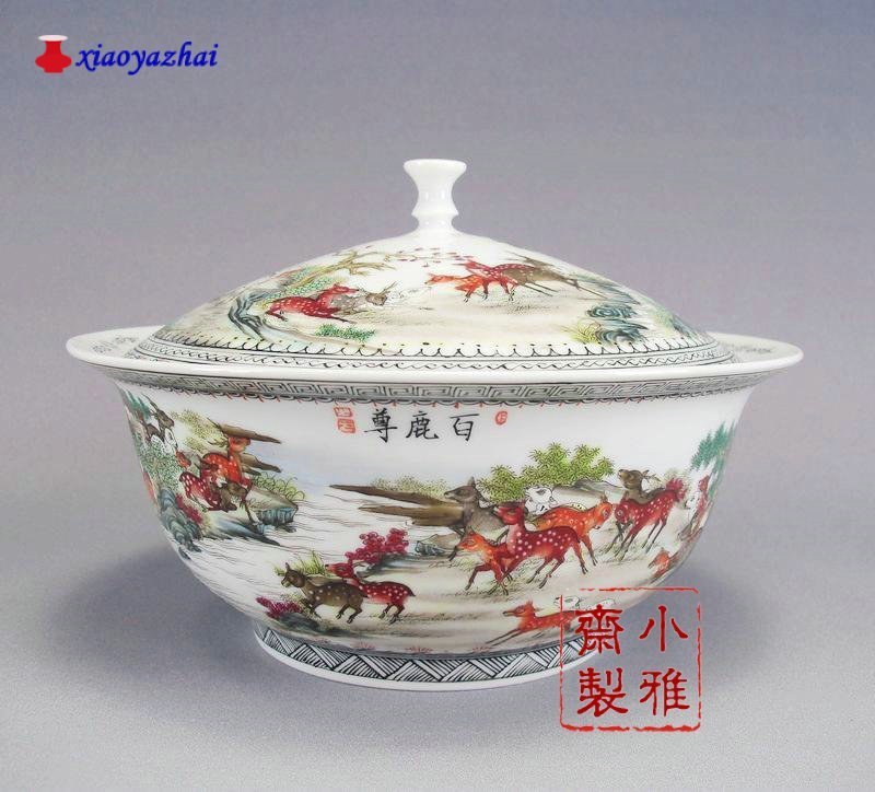 Jingdezhen Ceramic mesa technology Jewelry Decoration a decoration Pastel Zhang Bingxiang works Hundred deer tureenin the Home accessories , Decorative items , Decorative bowls category - from Buy2taobao.com to provide professional Taobao agent buy service