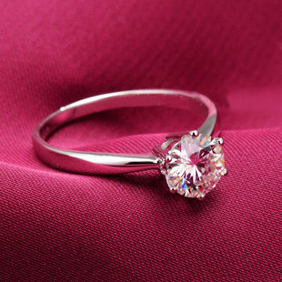  包邮 欧美卡地亚六爪一克拉钻戒指女士结婚戒指环 对戒可专柜比货