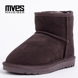  正品5854真皮磨砂牛皮雪地靴套筒短靴牛筋底男女靴子秋冬季3.5折