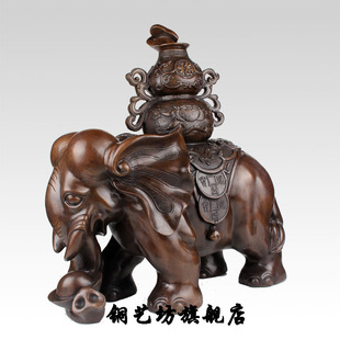 铜大象摆件纯铜一对大号铜象聚宝盆象客厅办公桌面工艺品开业