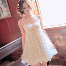 2012春装新款 淑女款甜美日系蕾丝小花纯色打底吊带连衣裙