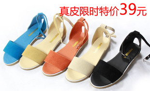  欧美新款波西米亚凉鞋真皮女鞋平底平跟新品低跟牛筋底凉鞋