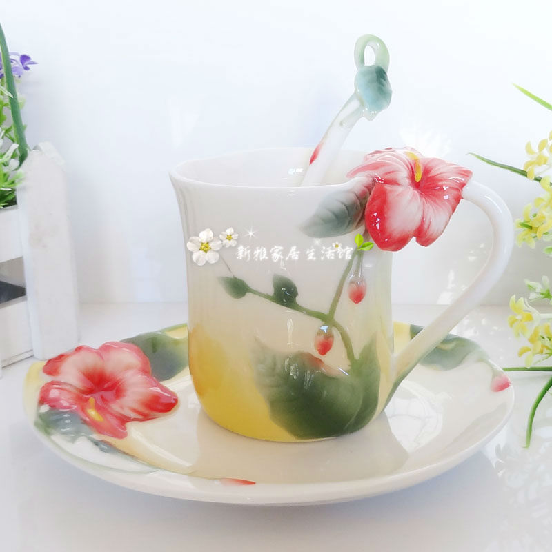 创意 骨瓷咖啡杯 扶桑花咖啡杯套装欧式 陶瓷工艺品摆件 家居饰品 创意 骨瓷咖啡杯 扶桑花咖啡杯套装欧式 陶瓷工艺品摆件 家居饰品