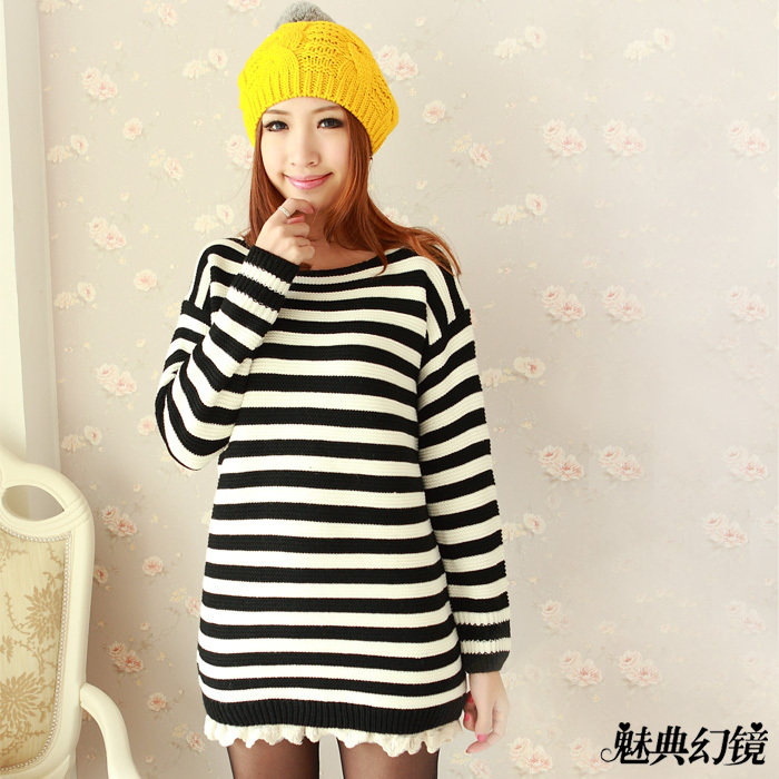 【多图】<em>黑白条纹毛衣</em>长款 - <em>黑白条纹毛衣</em>长款