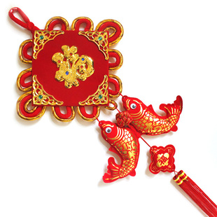  新年春节用品 新年装饰双线挂鱼梅花福字中国结挂件壁挂双面